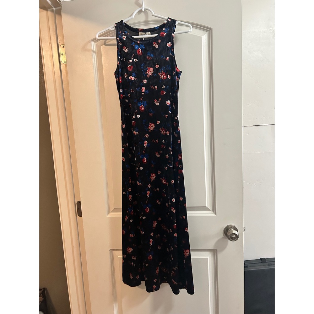 Natural Life Velvet‎ Floral Maxi Dress Sleeveless Blue Red Pink Black XS